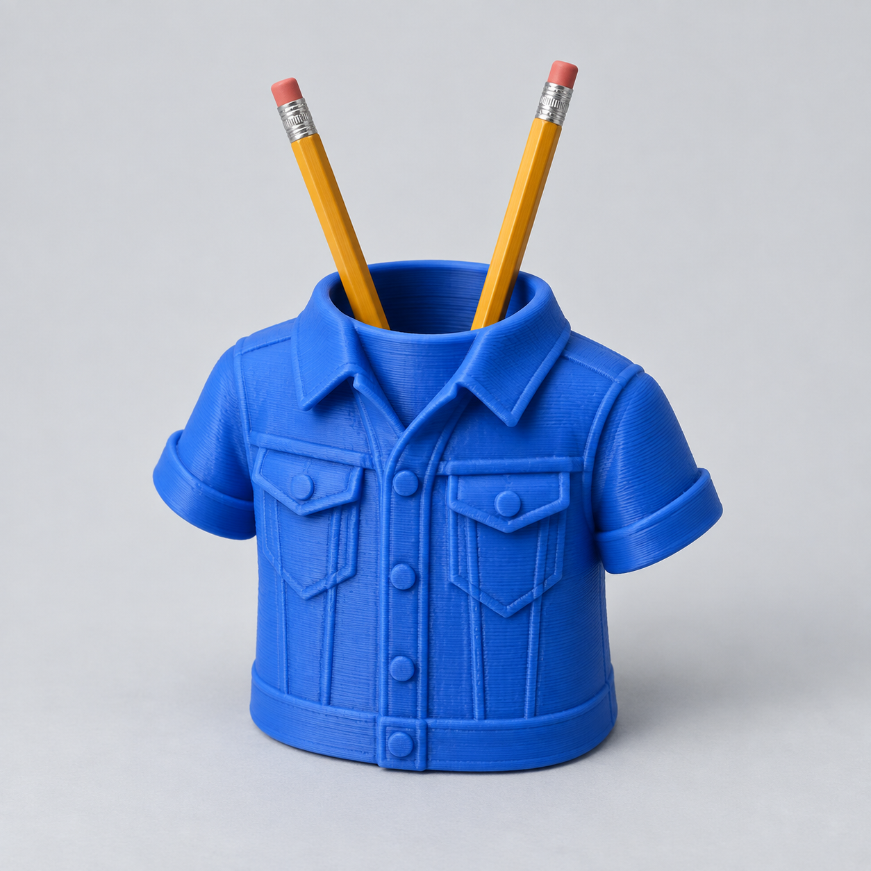 Illustrative concept for denim jacket pencil holder