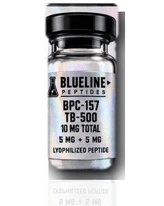 BlueLine Peptides BPC-157 + TB-500 vial with provided label