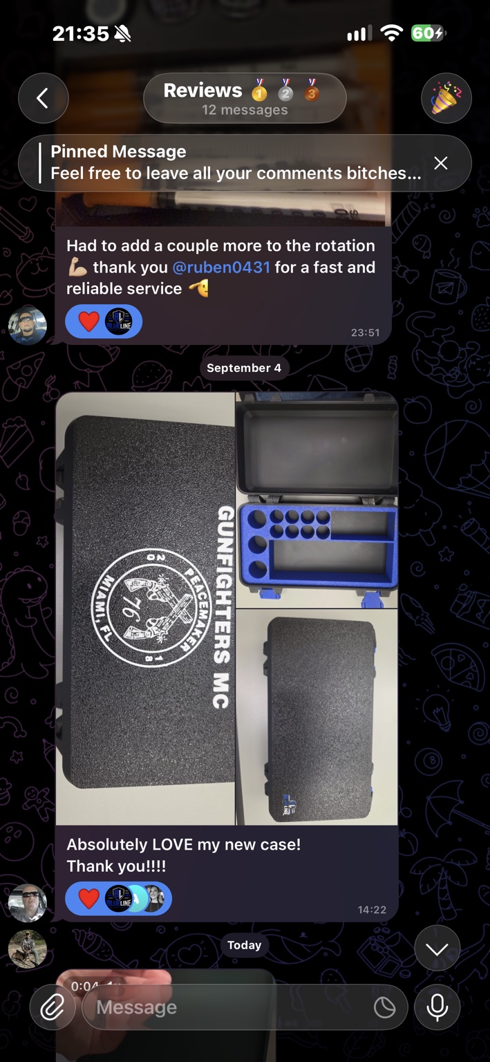 Customer photos of a black case with a blue insert